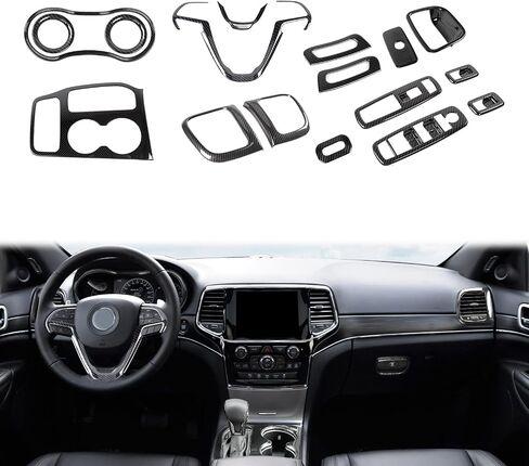 for Grand Cherokee Interior Trim Kit Carbon Fiber Compatible with Jeep Grand Cherokee 2016-2021 Carbon Fiber Interior Accessories 17pcs in Saudi Arabia
