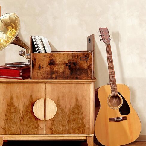 منظم تخزين سجل الفينيل، صندوق تخزين سجل Lp، رف حامل سجل للألبومات بمقبض، يحمل ما يصل إلى 85 سجلًا، تخزين ألبوم سجل خشبي عتيق لسجلات الفينيل وملفات الكتب in Kuwait