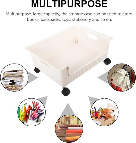 Books Display Shelf Plastic Storage Bins Storage Box with Pulleys Book Storage Box On Casters Plastic Put Bag Student Childrens Books Utility Rolling Cart in Saudi Arabia