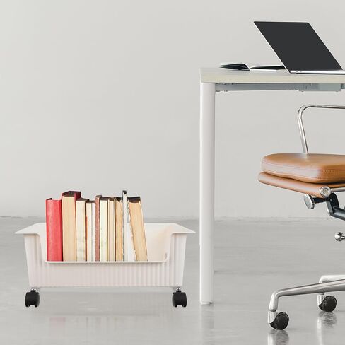 Books Display Shelf Plastic Storage Bins Storage Box with Pulleys Book Storage Box On Casters Plastic Put Bag Student Childrens Books Utility Rolling Cart in Saudi Arabia