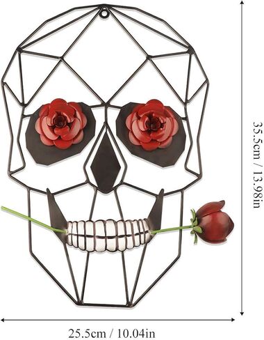 14 "جمجمة معدنية مع وردة معدنية جدار الفن الحديث الحد الأدنى خط الفن الجمجمة جدار ديكور لغرفة النوم غرفة المعيشة الحمام مكتب بار غرفة الفن استوديو عيد الهالوين عيد الحب الديكور in Kuwait