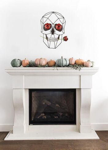 14 "جمجمة معدنية مع وردة معدنية جدار الفن الحديث الحد الأدنى خط الفن الجمجمة جدار ديكور لغرفة النوم غرفة المعيشة الحمام مكتب بار غرفة الفن استوديو عيد الهالوين عيد الحب الديكور in Kuwait