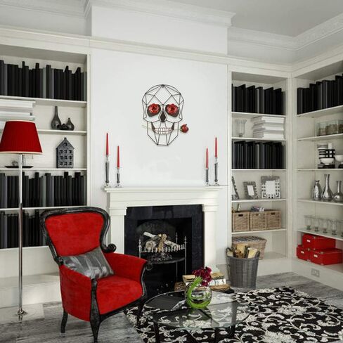 14 "جمجمة معدنية مع وردة معدنية جدار الفن الحديث الحد الأدنى خط الفن الجمجمة جدار ديكور لغرفة النوم غرفة المعيشة الحمام مكتب بار غرفة الفن استوديو عيد الهالوين عيد الحب الديكور in Kuwait