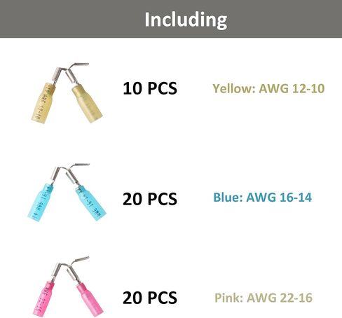 50 PCS Blue/Pink/Yellow Heat Shrink Piggyback Spade Connectors, Insulated Quick Disconnect Crimp Terminal, Electrical Butt Terminals for Marine, Electronics, Automotive in Saudi Arabia