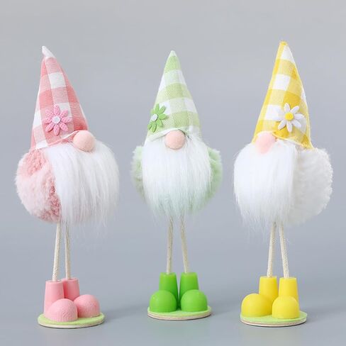 Easter Gnomes Decorations 3pcs Pink Green Yellow Checkered Gnome Handmade Figurines Doll for Spring Easter Day Gifts Cute Gnome Decorations for Home in Saudi Arabia