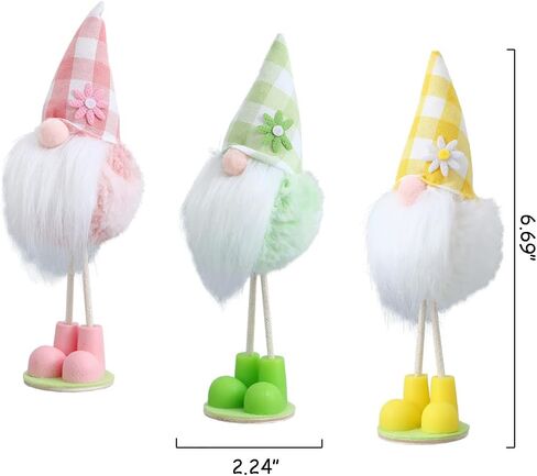 Easter Gnomes Decorations 3pcs Pink Green Yellow Checkered Gnome Handmade Figurines Doll for Spring Easter Day Gifts Cute Gnome Decorations for Home in Saudi Arabia