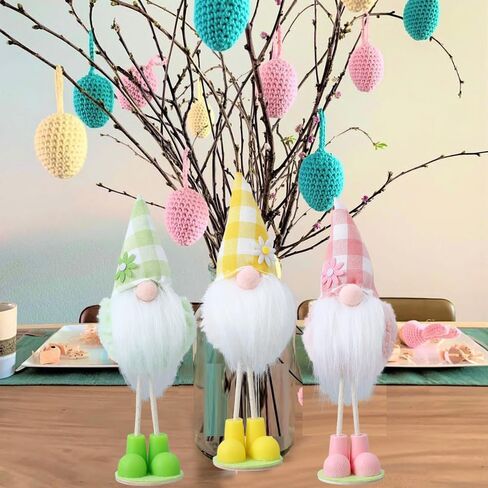 Easter Gnomes Decorations 3pcs Pink Green Yellow Checkered Gnome Handmade Figurines Doll for Spring Easter Day Gifts Cute Gnome Decorations for Home in Saudi Arabia