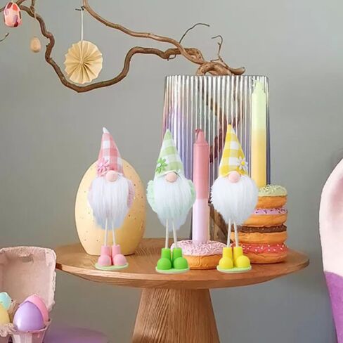 عيد الفصح التماثيل الزينة 3pcs الوردي الأخضر الأصفر متقلب جنوم اليدوية التماثيل دمية لربيع عيد الفصح هدايا لطيف جنوم الزينة للمنزل in Kuwait