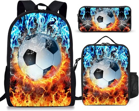 3PCS Backpack for Boys Girls Kids School Backpack Sets with Lunch Bag Pencil Case, 17 Inch Lightweight Bookpack 3 in 1 Set for Teens Elementary Middle HighSchool Students (Soccer) in Saudi Arabia