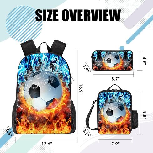 3PCS Backpack for Boys Girls Kids School Backpack Sets with Lunch Bag Pencil Case, 17 Inch Lightweight Bookpack 3 in 1 Set for Teens Elementary Middle HighSchool Students (Soccer) in Saudi Arabia