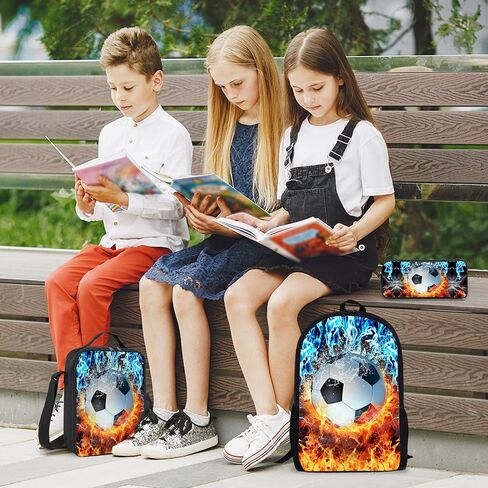 3PCS Backpack for Boys Girls Kids School Backpack Sets with Lunch Bag Pencil Case, 17 Inch Lightweight Bookpack 3 in 1 Set for Teens Elementary Middle HighSchool Students (Soccer) in Saudi Arabia