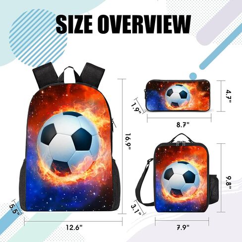3PCS Backpack for Boys Girls Kids School Backpack Sets with Lunch Bag Pencil Case, 17 Inch Lightweight Bookpack 3 in 1 Set for Teens Elementary Middle HighSchool Students (Soccer) in Saudi Arabia