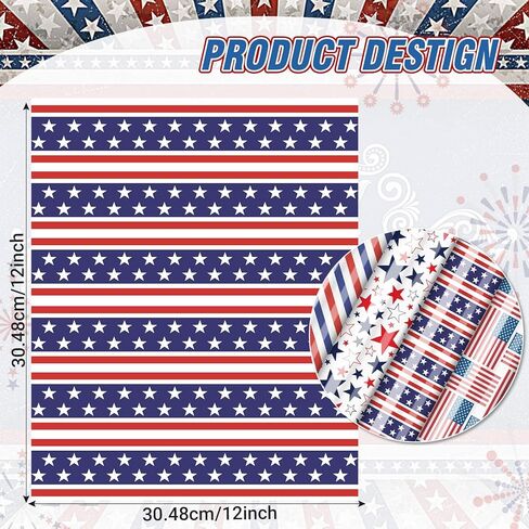 10 أوراق من الفينيل الوطني لنقل الحرارة في الرابع من يوليو، حديد على الفينيل العلم الأمريكي الأحمر والأزرق والأبيض ونجمة HTV لاصقة من الفينيل لملابس يوم الاستقلال زي DIY Fabirc in Kuwait