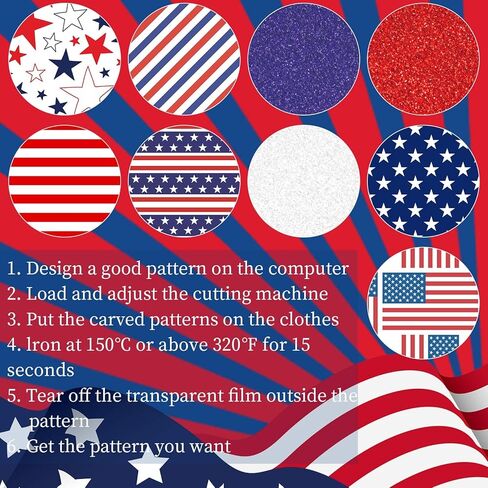 10 أوراق من الفينيل الوطني لنقل الحرارة في الرابع من يوليو، حديد على الفينيل العلم الأمريكي الأحمر والأزرق والأبيض ونجمة HTV لاصقة من الفينيل لملابس يوم الاستقلال زي DIY Fabirc in Kuwait