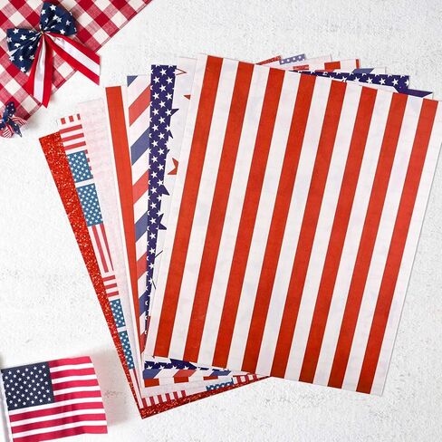 10 أوراق من الفينيل الوطني لنقل الحرارة في الرابع من يوليو، حديد على الفينيل العلم الأمريكي الأحمر والأزرق والأبيض ونجمة HTV لاصقة من الفينيل لملابس يوم الاستقلال زي DIY Fabirc in Kuwait