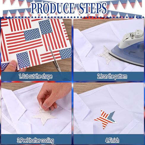 10 أوراق من الفينيل الوطني لنقل الحرارة في الرابع من يوليو، حديد على الفينيل العلم الأمريكي الأحمر والأزرق والأبيض ونجمة HTV لاصقة من الفينيل لملابس يوم الاستقلال زي DIY Fabirc in Kuwait