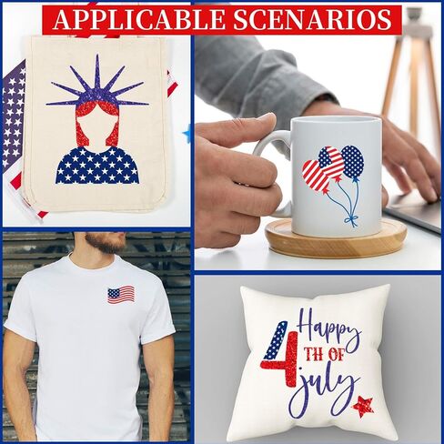 10 أوراق من الفينيل الوطني لنقل الحرارة في الرابع من يوليو، حديد على الفينيل العلم الأمريكي الأحمر والأزرق والأبيض ونجمة HTV لاصقة من الفينيل لملابس يوم الاستقلال زي DIY Fabirc in Kuwait