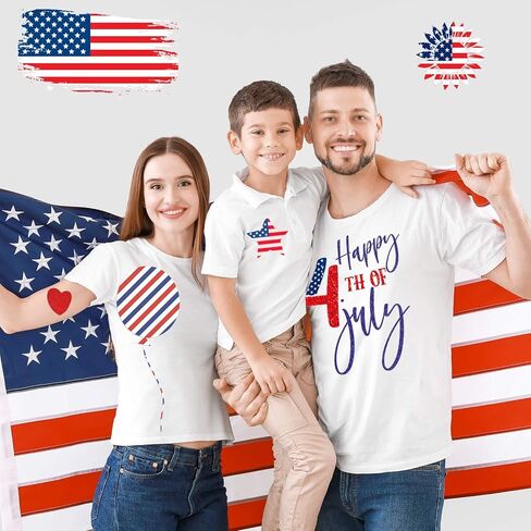 10 أوراق من الفينيل الوطني لنقل الحرارة في الرابع من يوليو، حديد على الفينيل العلم الأمريكي الأحمر والأزرق والأبيض ونجمة HTV لاصقة من الفينيل لملابس يوم الاستقلال زي DIY Fabirc in Kuwait