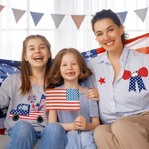 10 أوراق من الفينيل الوطني لنقل الحرارة في الرابع من يوليو، حديد على الفينيل العلم الأمريكي الأحمر والأزرق والأبيض ونجمة HTV لاصقة من الفينيل لملابس يوم الاستقلال زي DIY Fabirc in Kuwait