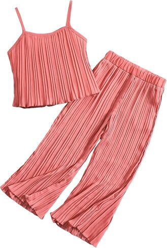 Floerns Toddler Girls 2 Piece Outfit Solid Cami Top and Wide Leg Pants Set in Saudi Arabia