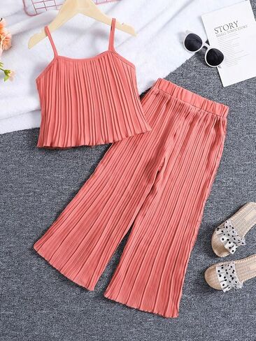 Floerns Toddler Girls 2 Piece Outfit Solid Cami Top and Wide Leg Pants Set in Saudi Arabia