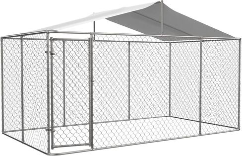 Large Outdoor Dog Kennel with Roof, Galvanized Steel Dogs Cage Fence House w/Lock, Anti Rust Chain Link Pet Enclosure Pen Weather Resistant for Backyard, 157.2 x 90 x 91.2 Inch in Saudi Arabia