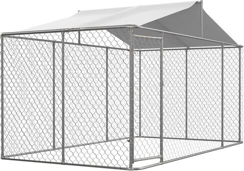 Large Outdoor Dog Kennel with Roof, Galvanized Steel Dogs Cage Fence House w/Lock, Anti Rust Chain Link Pet Enclosure Pen Weather Resistant for Backyard, 157.2 x 90 x 91.2 Inch in Saudi Arabia