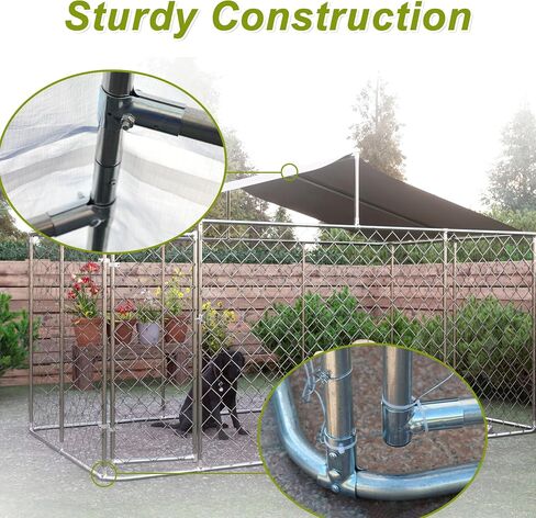 Large Outdoor Dog Kennel with Roof, Galvanized Steel Dogs Cage Fence House w/Lock, Anti Rust Chain Link Pet Enclosure Pen Weather Resistant for Backyard, 157.2 x 90 x 91.2 Inch in Saudi Arabia