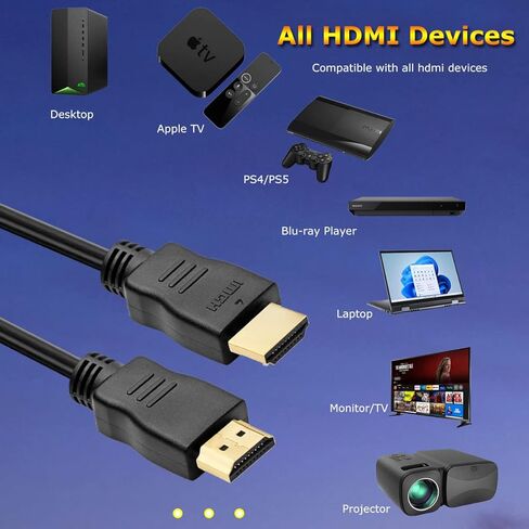 كابل HDMI 2.0 بطول 25 قدمًا، موصلات مطاطية وذهبية عالية السرعة، 4K@60 هرتز، فائق الدقة، 2K، 1080P، ARC متوافق مع أجهزة الكمبيوتر المحمول، والشاشة، وPS5، وPS4، وXbox One، وFire TV، وApple TV والمزيد in Kuwait