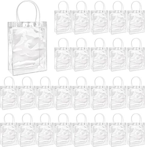 30 قطعة من أكياس الهدايا البلاستيكية الكبيرة بمقبض قابلة لإعادة الاستخدام من البولي فينيل كلوريد لتغليف الهدايا لوصيفات العروس وحفلات الزفاف وأعياد الميلاد وحفلات استقبال المولود الجديد (11 × 7.9 × 3.9 بوصة) in Kuwait