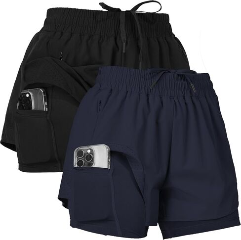 Ultra Performance Gym Shorts Women Pack of 2, Nylon Compression Workout Shorts Women with Liner in Saudi Arabia
