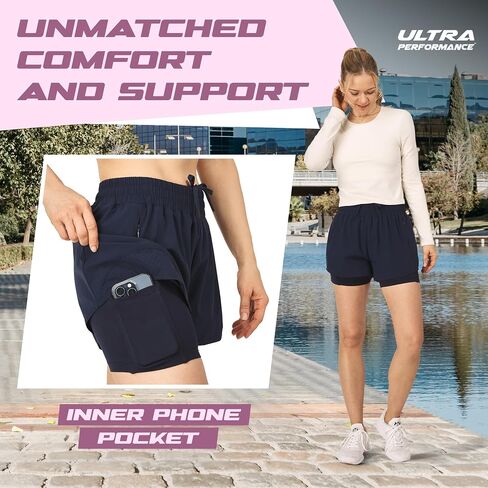 Ultra Performance Gym Shorts Women Pack of 2, Nylon Compression Workout Shorts Women with Liner in Saudi Arabia
