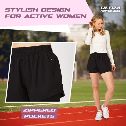 Ultra Performance Gym Shorts Women Pack of 2, Nylon Compression Workout Shorts Women with Liner in Saudi Arabia