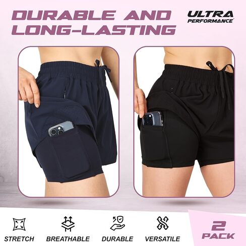 Ultra Performance Gym Shorts Women Pack of 2, Nylon Compression Workout Shorts Women with Liner in Saudi Arabia