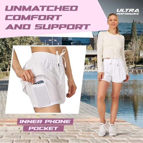 Ultra Performance Gym Shorts Women Pack of 2, Nylon Compression Workout Shorts Women with Liner in Saudi Arabia