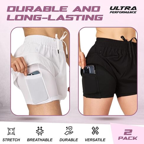 Ultra Performance Gym Shorts Women Pack of 2, Nylon Compression Workout Shorts Women with Liner in Saudi Arabia
