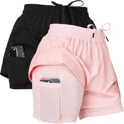 Ultra Performance Gym Shorts Women Pack of 2, Nylon Compression Workout Shorts Women with Liner in Saudi Arabia