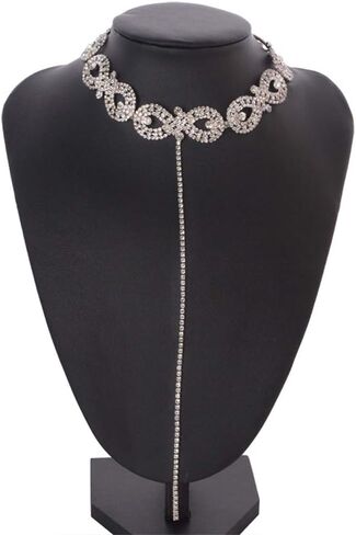 YERTTER Y Choker Rhinestone Crystal Oval Link Chain Tassel Choker Cuba Link Chain Necklace Set for Women Girls in Saudi Arabia