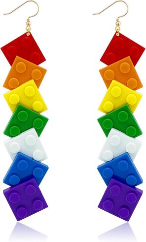 Funny Free Combination Toy Bricks Earrings for Women Girls, Colorful Acrylic Building Block Drop Dangle Earrings, Unisex Pride Earrings Rainbow Jewelry Outfits Accessories Gifts in Saudi Arabia