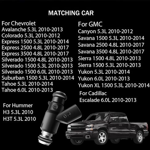 حاقن الوقود YLATG حاقن لسيارة تشيفي سيلفرادو 1500 تاهو إكسبريس 1500/2500/3500 سوبربان أفالانش، لكاديلاك إسكاليد، لسيارة جي إم سي يوكون سييرا 1500 سافانا 1500/2500/3500 5.3 لتر 4.8 لتر (8 قطع) in Kuwait