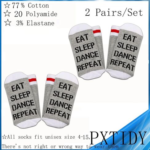 PXTIDY 2 Pairs Dance Socks For Women Dancers Eat Sleep Dance Repeat Dance Gift Socks Dance Team Gifts Dance Teacher Gift in Saudi Arabia