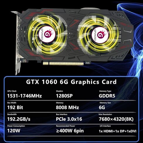 بطاقة رسومات الألعاب GeForce GTX 1060 6GB GDDR5 192bit 4K HDR VR Ready مراوح التبريد المزدوجة تدعم DirectX 12 PCIe3.0 * 16 HDMI DVI DP بطاقات الفيديو للكمبيوتر الشخصي in Kuwait