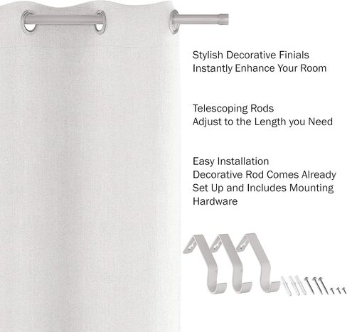 Lavish Home 1-Inch Curtain Rod - Decorative End Cap Style Finials & Hardware for Home Decor in Bedroom, Living Room & Kitchen - 66-120-Inch - Silver in Saudi Arabia