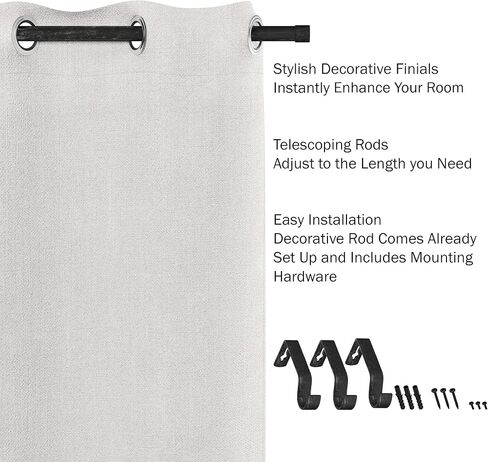 قضيب ستارة Lavish Home مقاس 1 بوصة - تشطيبات على شكل غطاء نهاية مزخرف وأجهزة لديكور المنزل في غرفة النوم وغرفة المعيشة والمطبخ - 66-120 بوصة - فضي in Kuwait