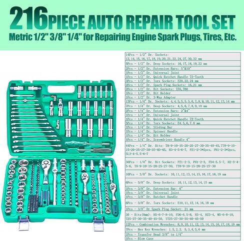 108 قطعة 1/4 بوصة و1/2 بوصة مجموعة مفاتيح ربط بسقاطة مع مجموعة مقابس لقمة، سقاطة قابلة للعكس، SAE ومتري، فولاذ CR-V، مجموعة أدوات ميكانيكا لإصلاح السيارات والاستخدام المنزلي in Kuwait