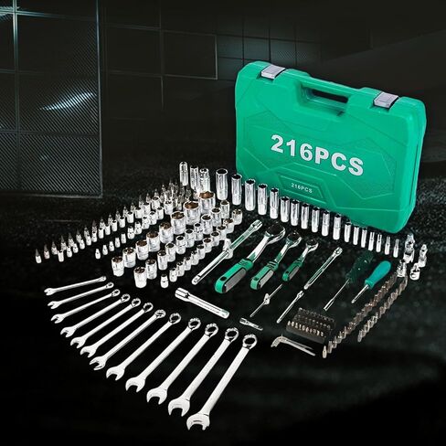 108 قطعة 1/4 بوصة و1/2 بوصة مجموعة مفاتيح ربط بسقاطة مع مجموعة مقابس لقمة، سقاطة قابلة للعكس، SAE ومتري، فولاذ CR-V، مجموعة أدوات ميكانيكا لإصلاح السيارات والاستخدام المنزلي in Kuwait