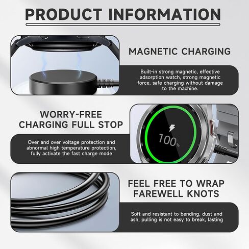Smart Watch Magnetic Wireless Charger, Built-in Overcurrent Protection 3.3ft/100cm 5V1A USB-C, Charging Cable Accessories Compatible for Samsung Galaxy Watch 6/6 Classic/5/5 Pro/4/3/Active 2 in Saudi Arabia