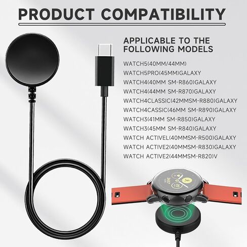 Smart Watch Magnetic Wireless Charger, Built-in Overcurrent Protection 3.3ft/100cm 5V1A USB-C, Charging Cable Accessories Compatible for Samsung Galaxy Watch 6/6 Classic/5/5 Pro/4/3/Active 2 in Saudi Arabia