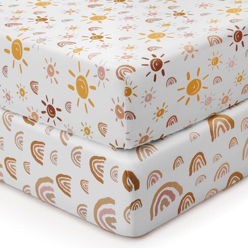 Babebay Crib Sheets for Baby Boys and Girl, Jersey Cotton Fitted Crib Sheet for Crib Mattress & Toddler Bed, Neutral Baby Sheets, 2 Pack(Boho Rainbow) in Saudi Arabia