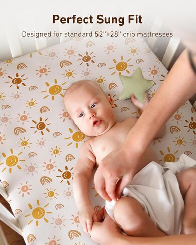Babebay Crib Sheets for Baby Boys and Girl, Jersey Cotton Fitted Crib Sheet for Crib Mattress & Toddler Bed, Neutral Baby Sheets, 2 Pack(Boho Rainbow) in Saudi Arabia